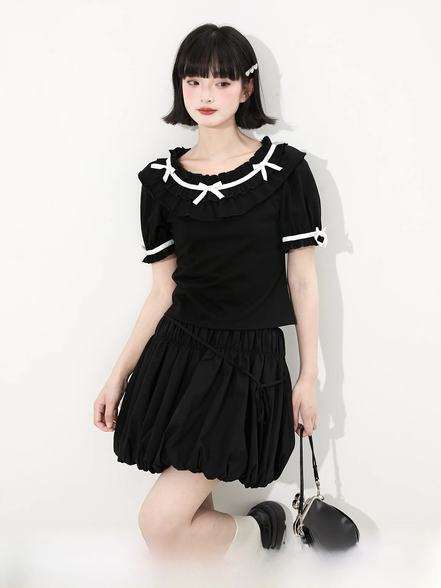 

Bla round Ne Bubble Sve Трикотажная футболка женская Sweet Sle Slim Fit хлопковый летний топ с галстуком-бабочкой