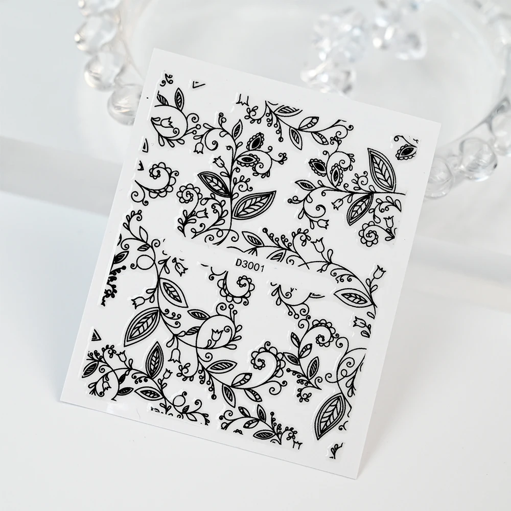 30pcs random styles Black Lace Fishnet Flowers Nails Stickers Set Sexy Hollow Mandala Pattern Nail Slider Decals