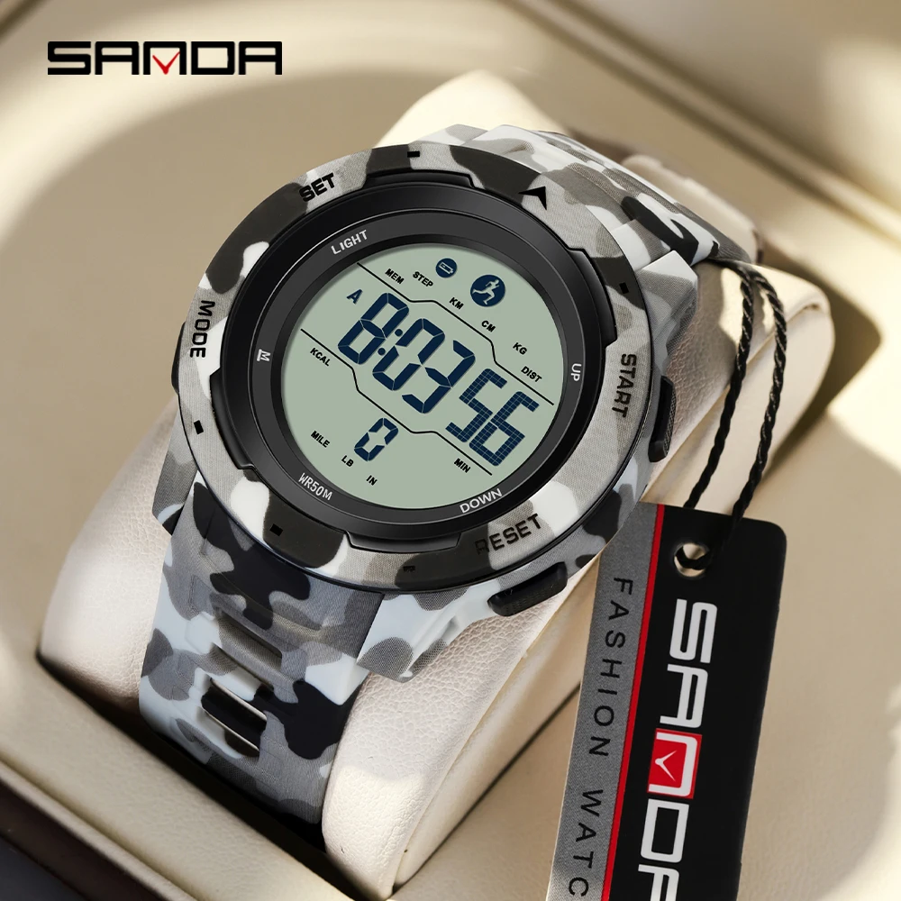 SANDA Top Brand New Military Man Watch Sports Treadmill Hot Fashion Waterproof50M LED Digital Electronic Calorie Pedometer Alarm