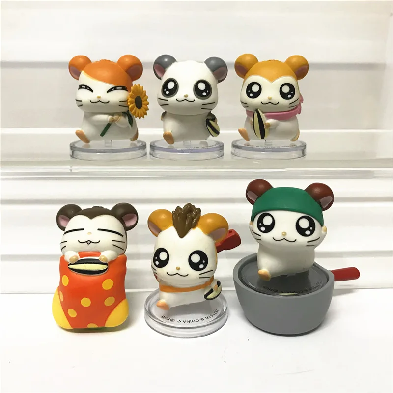 6Pcs Gashapon Trotting Hamtaro Anime 2 Figure Step By Step Action Figure Toys for Boys Girls Children Birthday Cake Decor Dolls