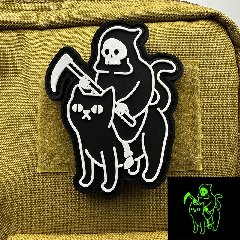 Sickle Reaper Emblem Night Glow Morale Badge PVC Hook and Loop Patches for Clothing Tactical Cat Backpack Decorative Sticker