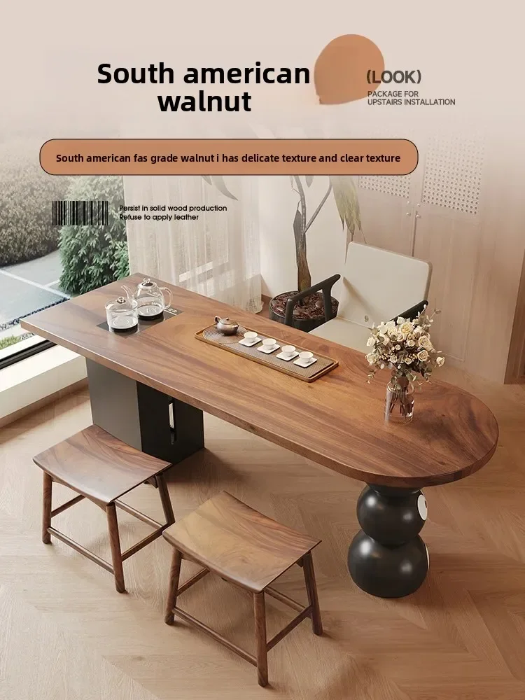 Walnut Solid Wood Book Tea Table Integrated Medieval Style Living Room Balcony Semi-circular Tea Tablel17