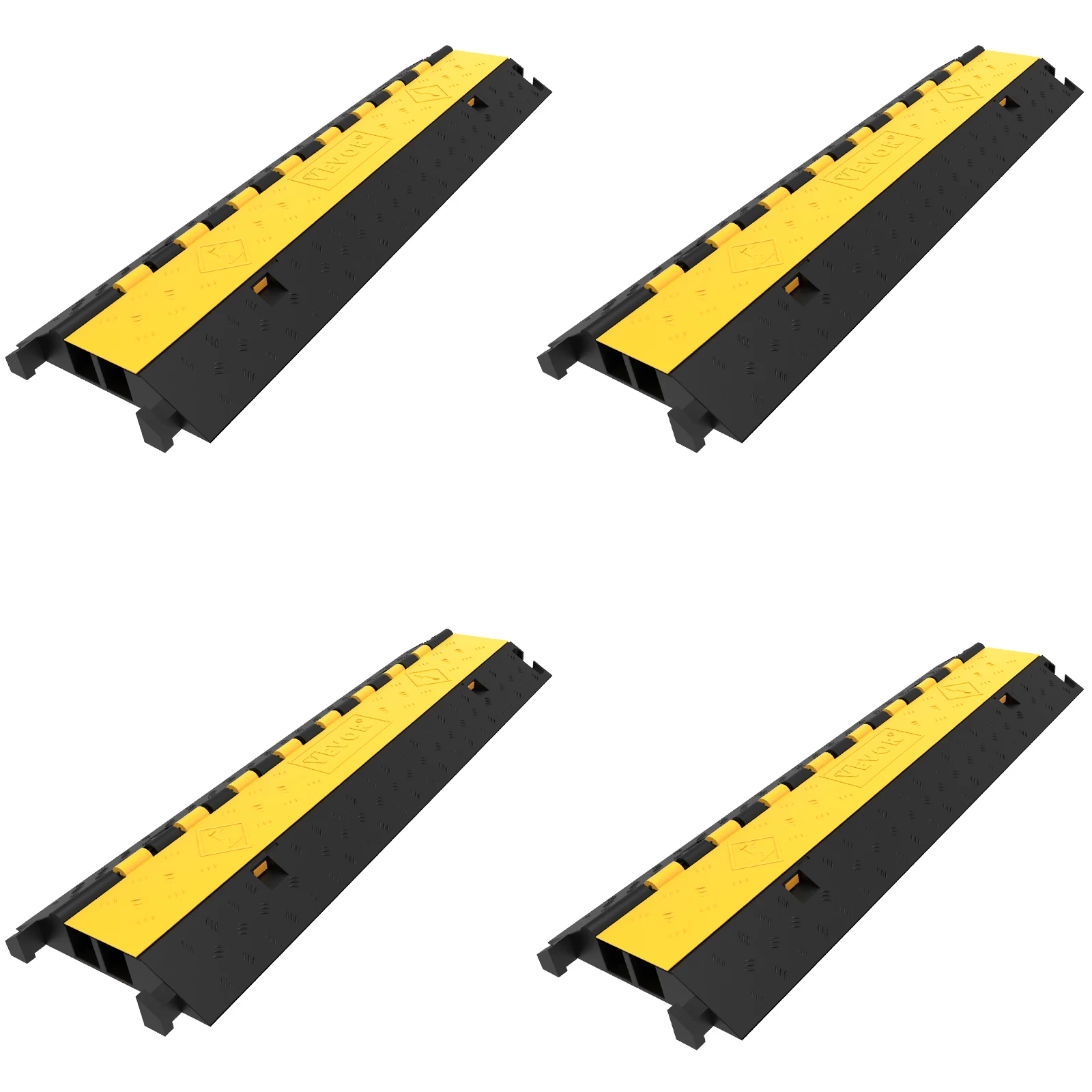 VEVOR 4 Pack Rubber Cable Protector Ramp 2 Channel Heavy Duty 66000lbs Load Capacity Cable Wire Cord Cover Ramp Speed Bump