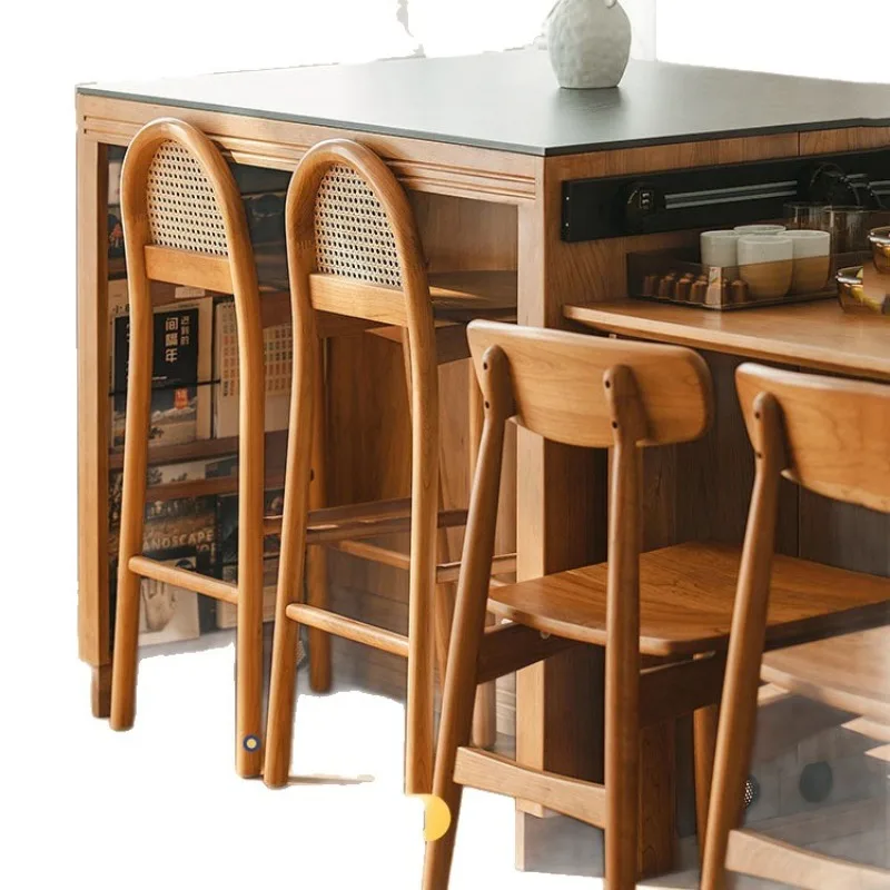 Nordic Solid Wood Island Home Restaurant Slate Cooking Glass Console Kitchen Locker