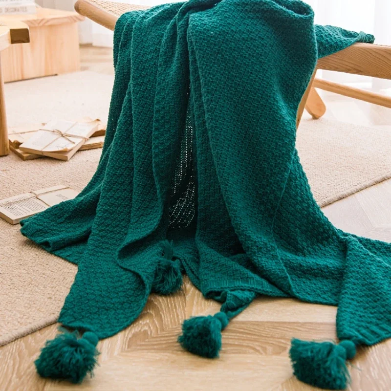 Mantas cama con borlas punto grande para cama, silla, sofá, funda para sofá, manta para todas las estaciones, decoración