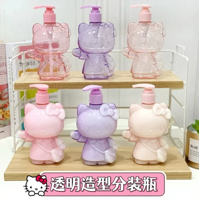 Sanrio HelloKitty Kuromi Melody Clear Glitter Soap Bottle Shampoo Bath Bottle Lotion Water Pressure Spray Bottle Girls Portable