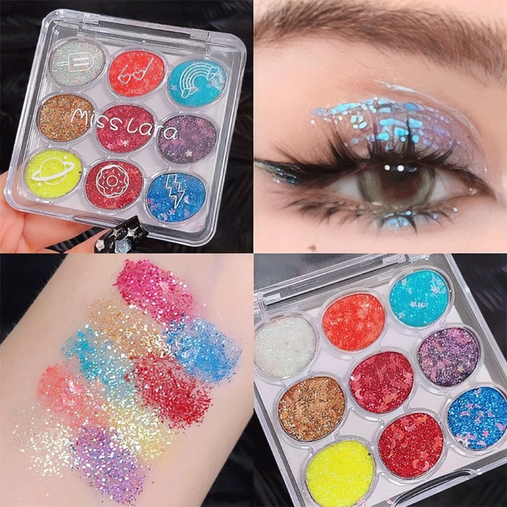 Ombretto perlescente con paillettes a nove colori Palette di ombretti luccicanti a lunga durata Gel ultra flash Glitter impermeabile