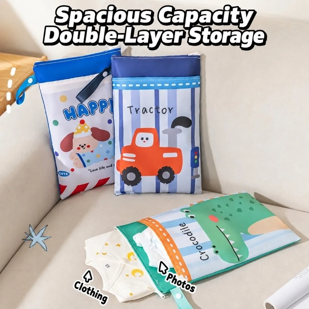 1Pc Cartoon Print Baby Diaper Storage Bag Double Layer Waterproof Nappy Pouch Portable Infant Clothes Pouch
