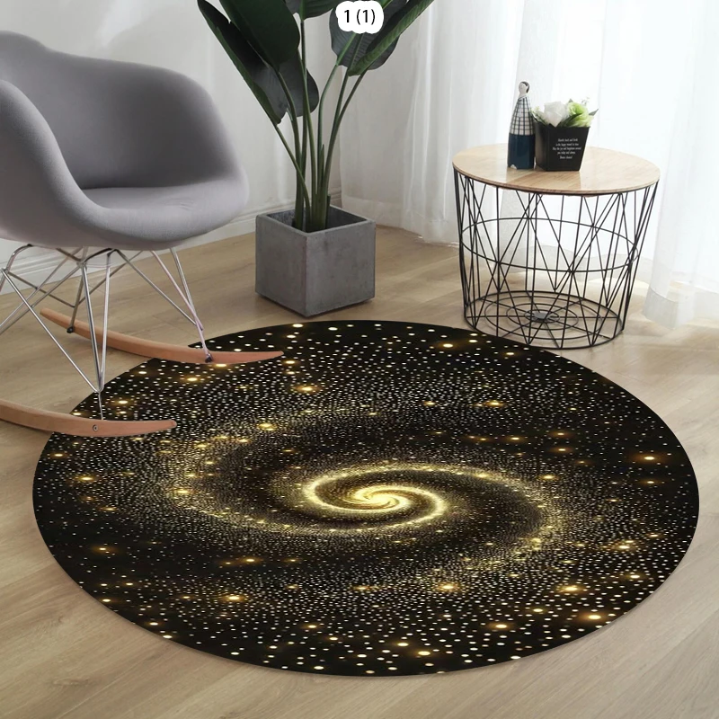 Galaxy Round Rug Spiral Galaxy Pattern 2D Effect Floor Mat Starry Universe Soft Non-slip Carpet for Living Room Bedroom
