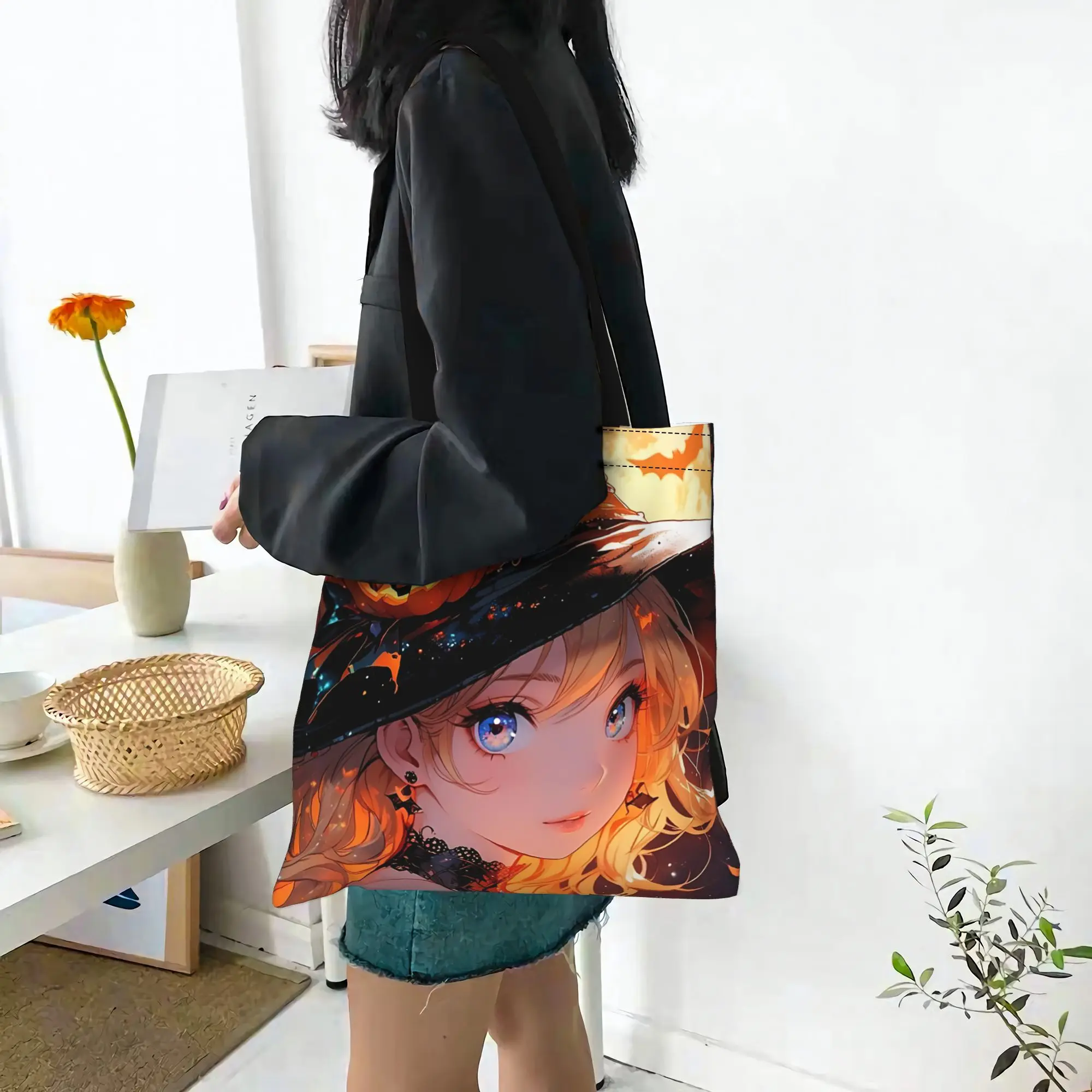 Customized Halloween Theme Women's Bag Shopping Bag Reusable Double Sided Canvas Tote Bag Shoulder  Handbag Its bags