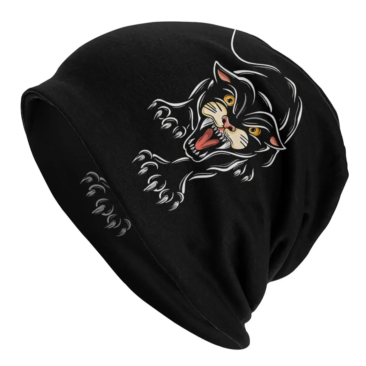 Bonnet Hats Men Women's Knitting Hat Vintage Halloween Tattoo Panther Cat Winter Warm Cap Beanies Thermal Elastic Caps