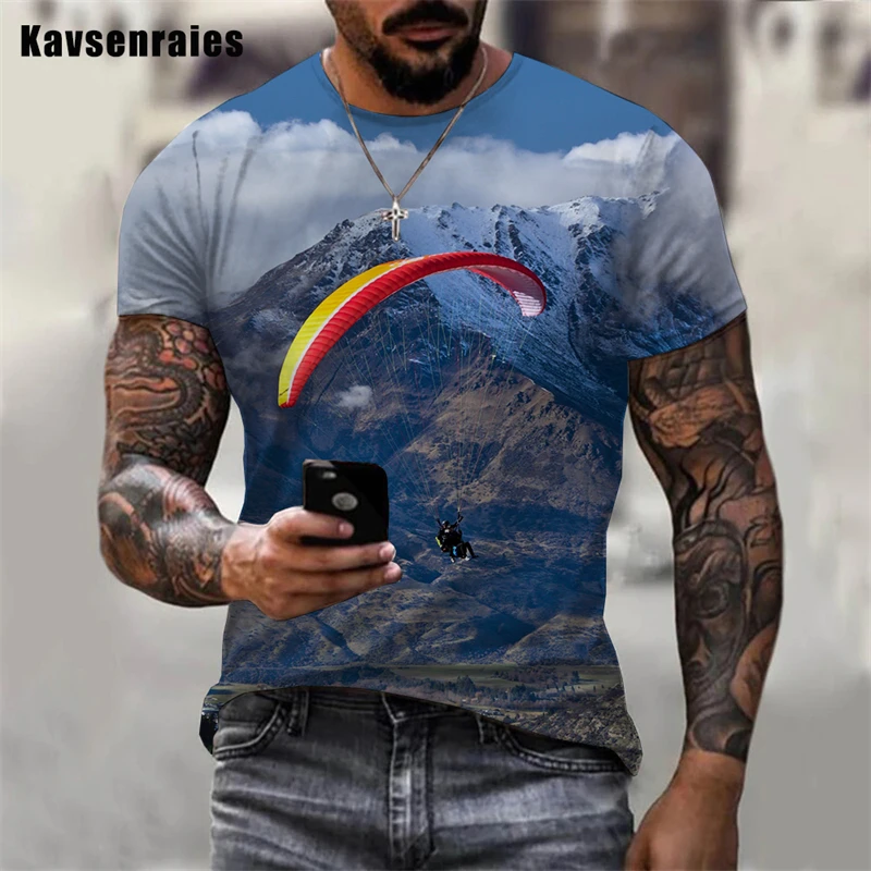 Popular T Shirt For Men Cool Extreme Sport Paragliding Printed 3D T-shirt Harajuku Fashion Streetwear Tees Unisex Oversized Tops