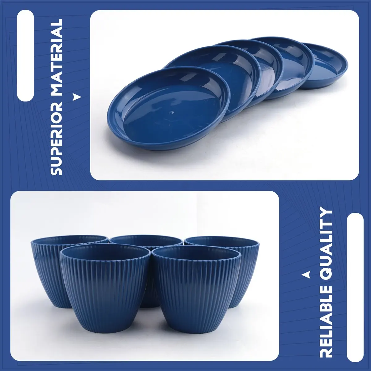 newyear828 Plastic Planter Pots for Plants, 5 Pack 6 Inch Flower Pots with Drainage Holes and Saucers, for Indoor Outdoor D