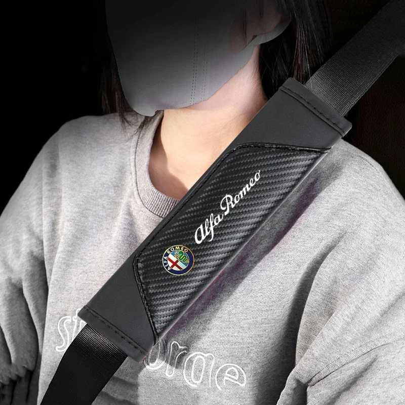 Hub Caps Car Seat Belt Shoulder Cushion Protective Cover For Alfa Romeo 156 159 147 4C 8C 166 Giulia Giulietta Mito Stelvio Spid view 3