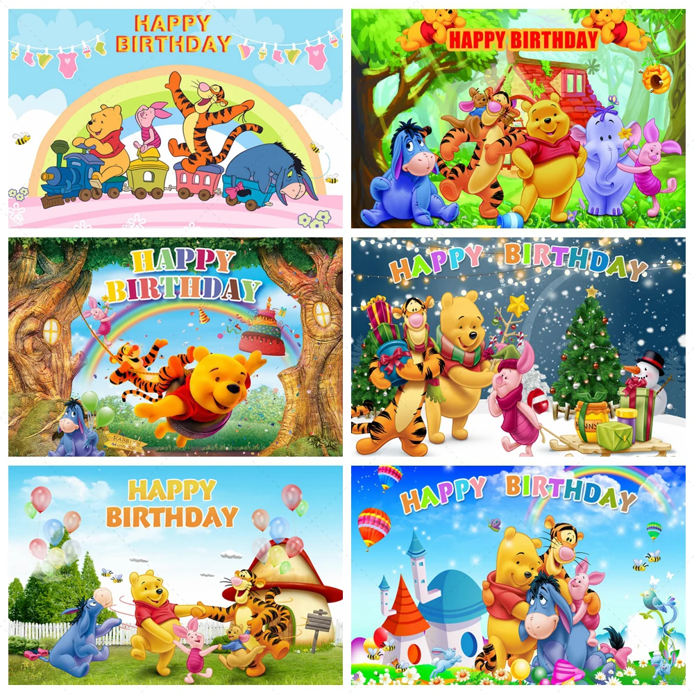 

Disney Winnie the Pooh Kids Boy Girls Birthday Party Background Photo Banner Baby Shower Happy Birthday Decoration Banner Props