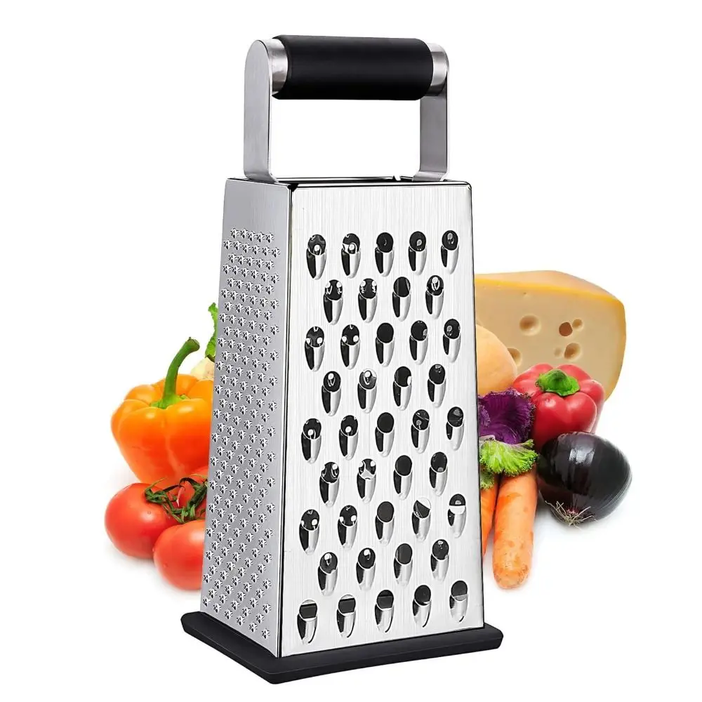 

Stainless Steel Manual Cheese Grater 4-Sided Blades with Handle Vegetable Slicer Sharp Blades Anti Slip Kitchen Chopper