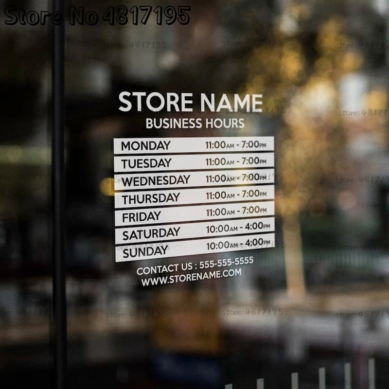 Custom Business Hours Sign Sticker Decal Store Front Signs  Business Vinyl Decal Hours Of Operation Store Hours Graphic Sticker