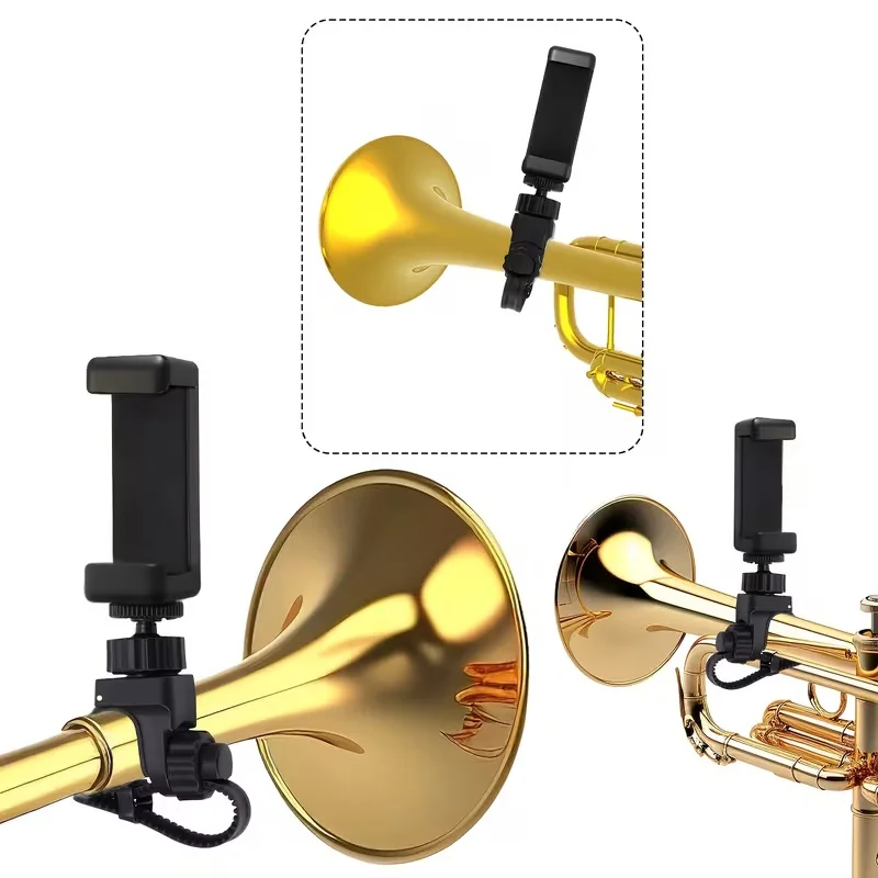 Adjustable 360° Rotating Stand for Trumpet/Flugelhorn/Saxophone,with Phone Holder - for Music Sheet,Online Instrument Training