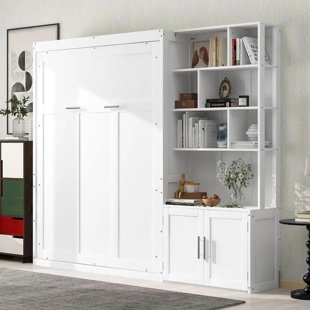 

Wall-Mounted Cabinet Murphy Bed with Storage Shelves in White