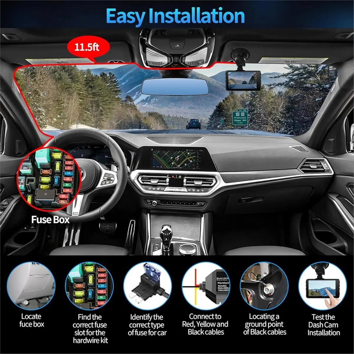 Universal USB-C Dash Cam Acc Hardwire Kit with LED Voltmeter and Adjustable Low Voltage Protection,24H Monitoring