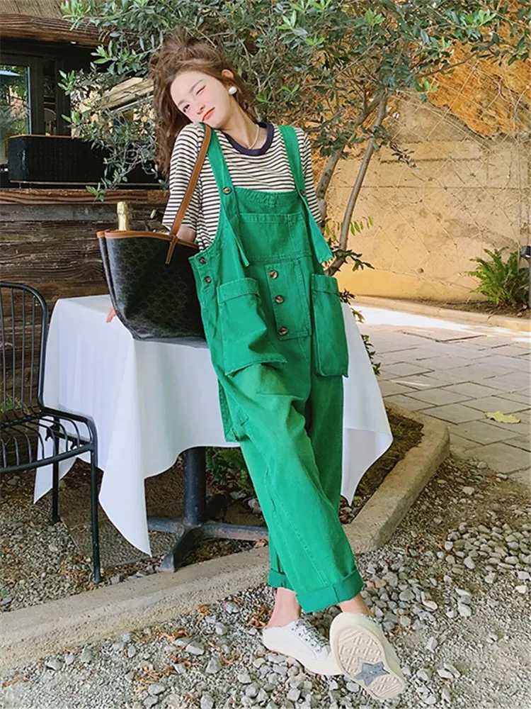 Big Pockets Spliced Ribbon Japan Style Streetwear Loose Overalls Strap Pants 2022 Summer Women Hip Hop Cargo Harem Trouser 6708