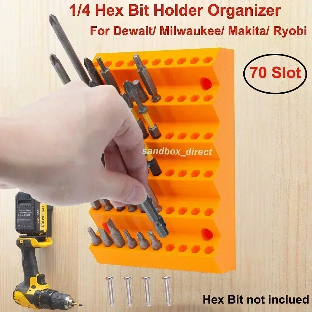 70 Slot Hex Bit Holder Organizer Drill Bit Storage Milling Cutter Drill Holder 1/4 Inch Hex Screwdriver Bit Organizer