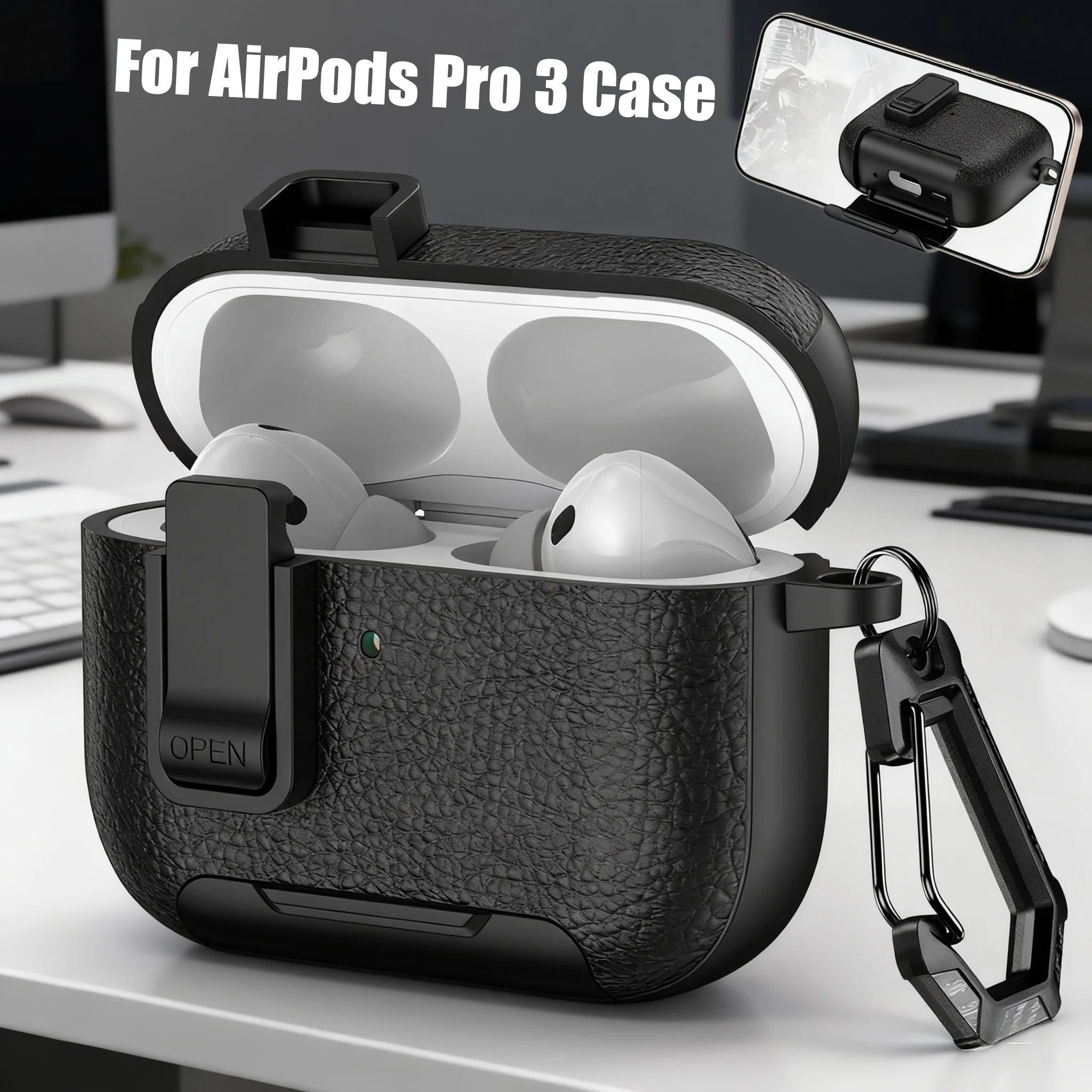 حافظة حماية جديدة لأجهزة Apple AirPods Pro 3 2025 مع غطاء قفل آمن من الجلد لأجهزة AirPods Pro 3 3rd Generation
