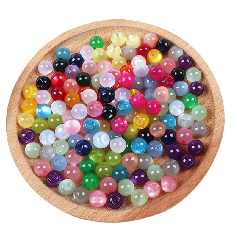 10Pcs 10mm Cheongsam Pearlescent Domed Sewing Buttons Imitation Partial Holes for Tang Suit Hanfu Retro Resin Round Beads