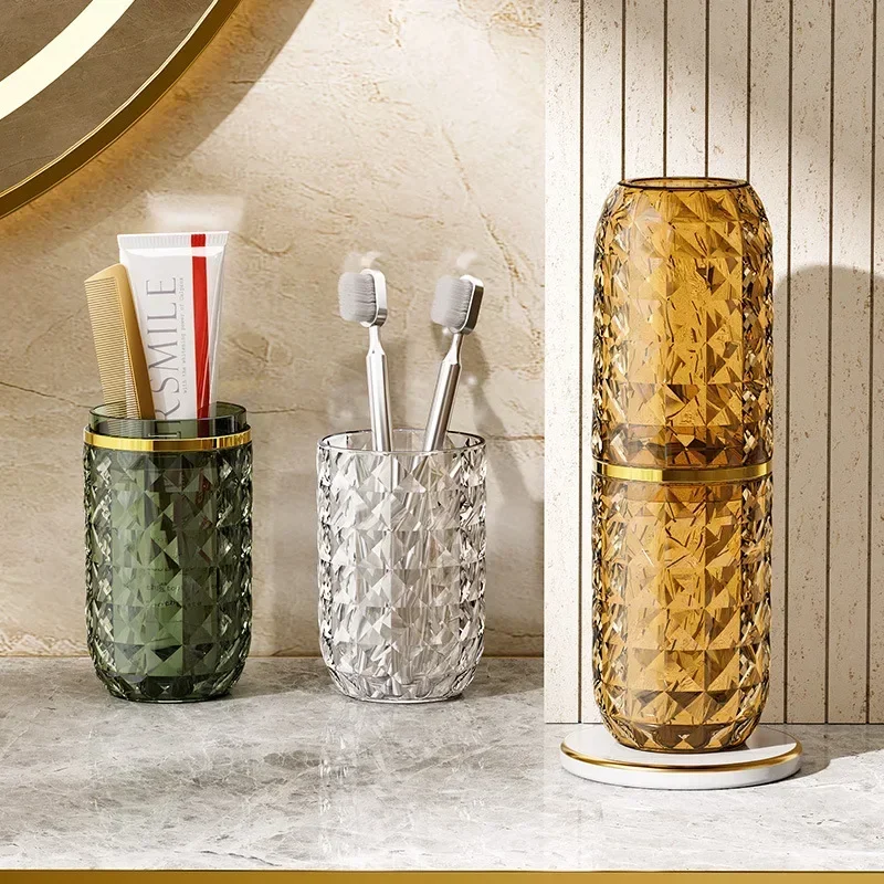 Light Luxury Diamond Pattern Travel Wash Cup Portable Toothbrush Cup Wash Mouth Cup Toilet Toothpaste Box Storage Set 1Set