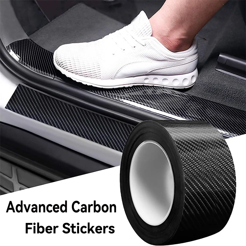 Car High Gloss Black Carbon Fiber Sticker, Paste Protector Strip for Auto Door Entry Pedal Guards and Side Mirror center pillar