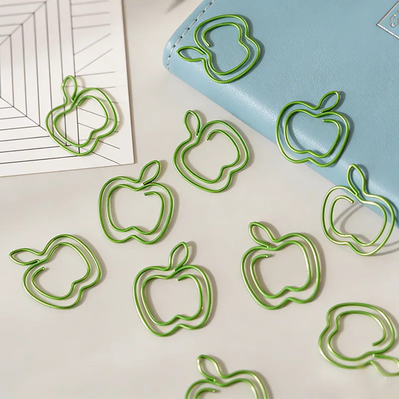 20pcs Paper Clips Red Green Apple Office Supplies Document Clips Colored Special Shaped Binder Clips Office and Study Supplies