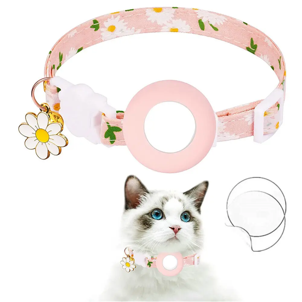 Puppy Dog Cat Daisy Flowers Pet Collar Necklace Case Cover Shell For Airtag With Bell + Film kitten accessories