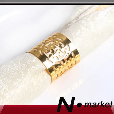 2024 New Exquisite Chinese-style Hotel Home Napkin Ring Gold Silver Aluminium Fulu Happy Metal Napkin Buckle Napkin Ring