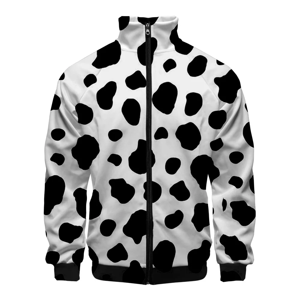 

Coats Black and White Cow Pattern Stand Collar Jacket Cosplay Costume Harajuku Men Sweatshirts