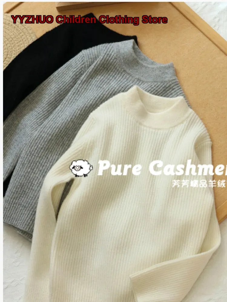 Kids Knit Base Layer Top Boys Girls Slim Fit Cashmere Stretchy Autumn Winter Warm Base Layer Top Older Kids