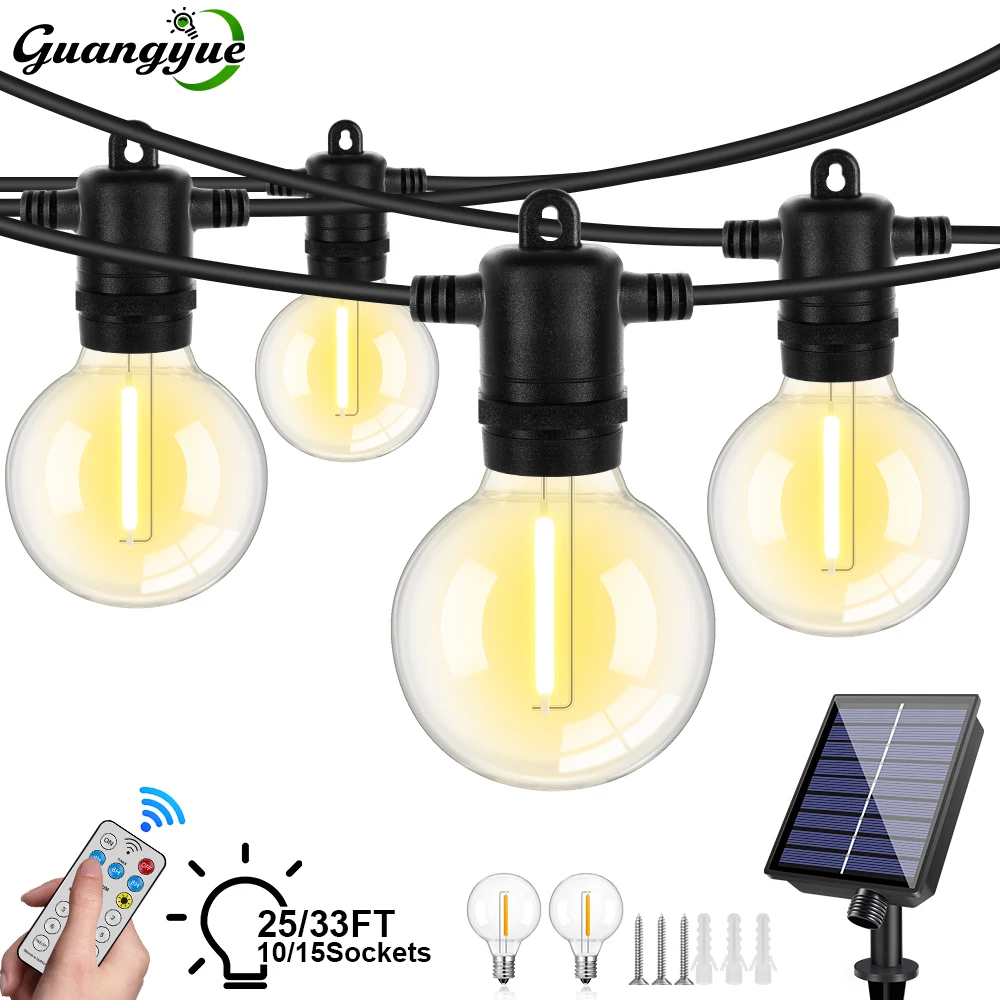 

Outdoor Solar String Light G40 Patio Solar Lights Dimmable Waterproof Hanging Lights for Camping Backyard Garden Cafe Rooftops