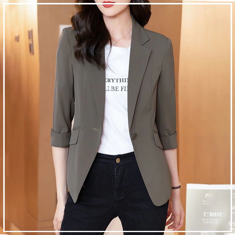 2024 New Summer Fashion Trend Commuting Minimalist Slim Fit Versatile Solid Color One Button Three Quarter Suit Jacket for Women