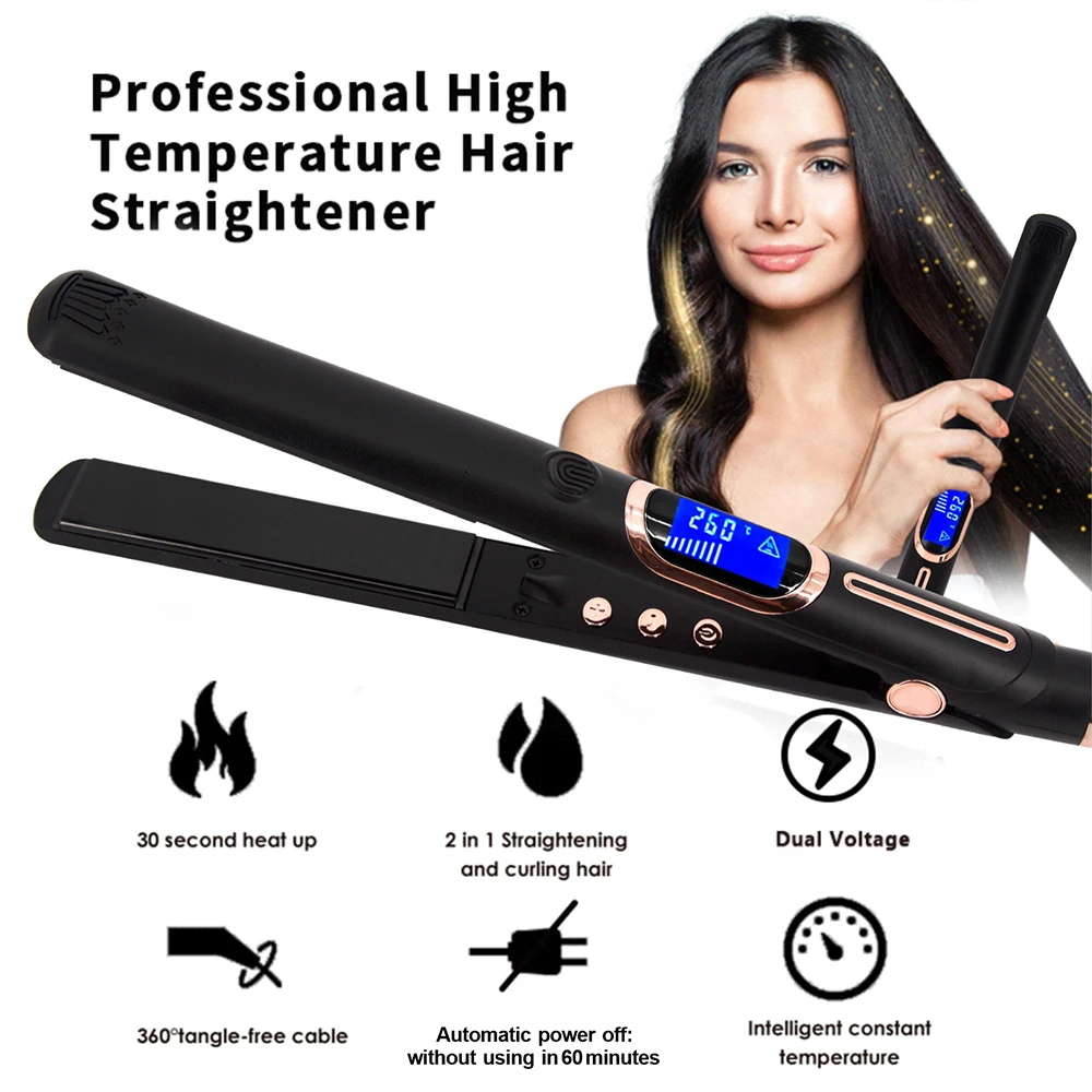 Professional Hair Straightener 1 Inch High Temperature 480℉ Keratin Treatment Flat Iron Hair Curler Dual Voltage Hair Styler