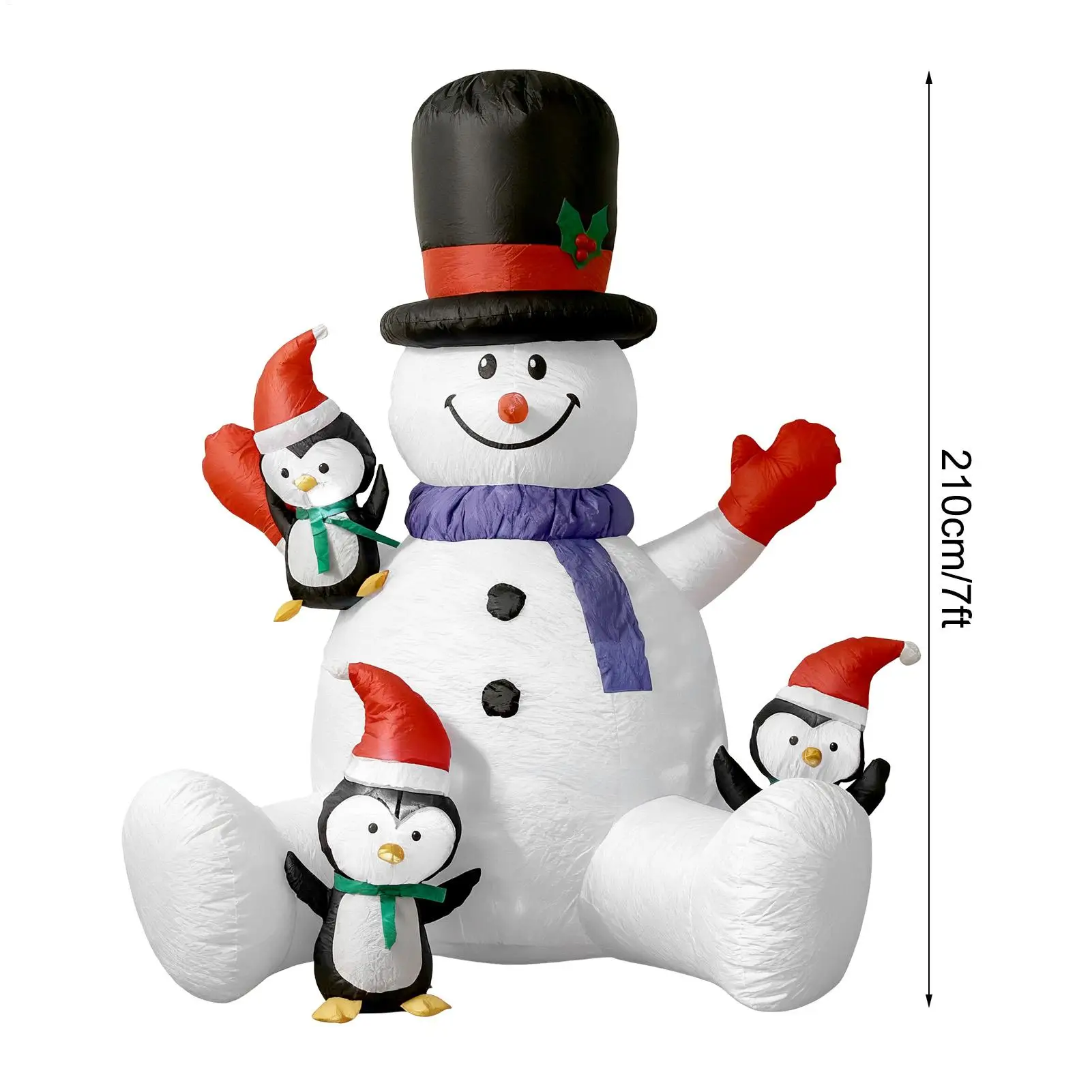 Christmas Snowman Inflatable Inflatable Festival RGB LED Lights Decor With 3 Penguins Waterproof Blow Up Seated Snowman For - view 6