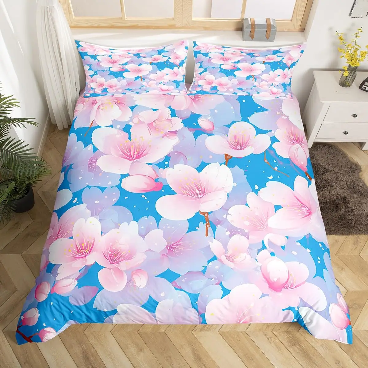 Flower Bedding Set King Queen Floral Painting Art Comforter Cover Spring Summer Botanical Duvet Cover Branches Quilt Cover 3Pcs