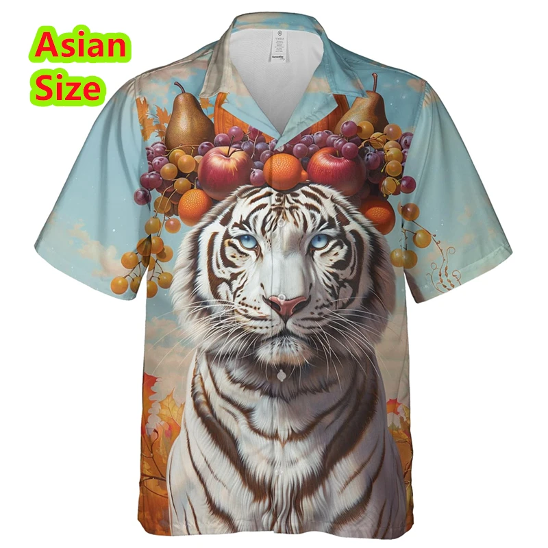 

Beach Tiger Graphic Mens Shirts Clothing Funny Animal Surfing 3D Printed Short Sleeve Hhawaiian Shirt Y2k Tops Blouse Clothing