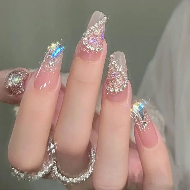 

24pcs Three-dimensional Bow, Imitation Pearl, Sparkling Manicure, Fake Nails