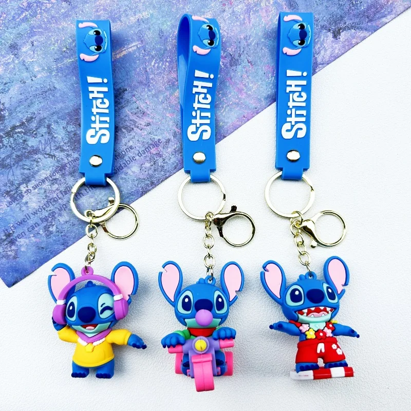 Disney Lilo & Stitch Keychain Cartoon Figure Kids Toys Stitch Silicone Pendant Keyring Car Key Holder Ornament Accessories