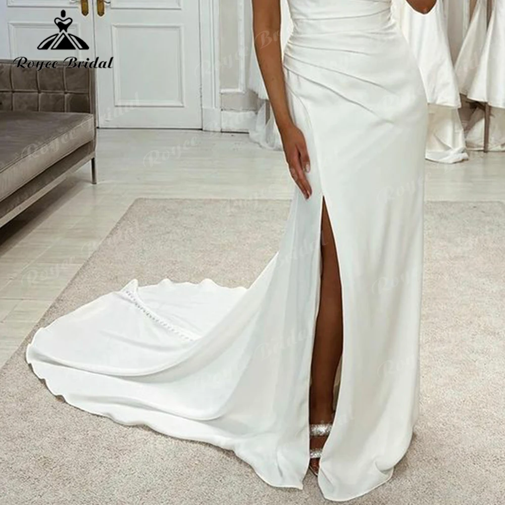 Robe de Mariée Sirène en Satin Sexy Fendue Sans Bretelles pour Femme, Vêtement Personnalisé pour Patients Boho