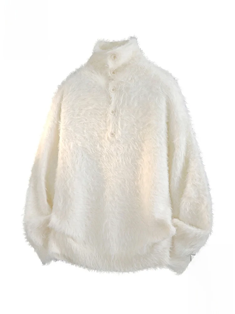 

PaulFrank High Collar Knitted Sweater Men's Autumn Sle Fluffy Couples Hoodie Casual Loose Fit Long Sve Warmth Fabric