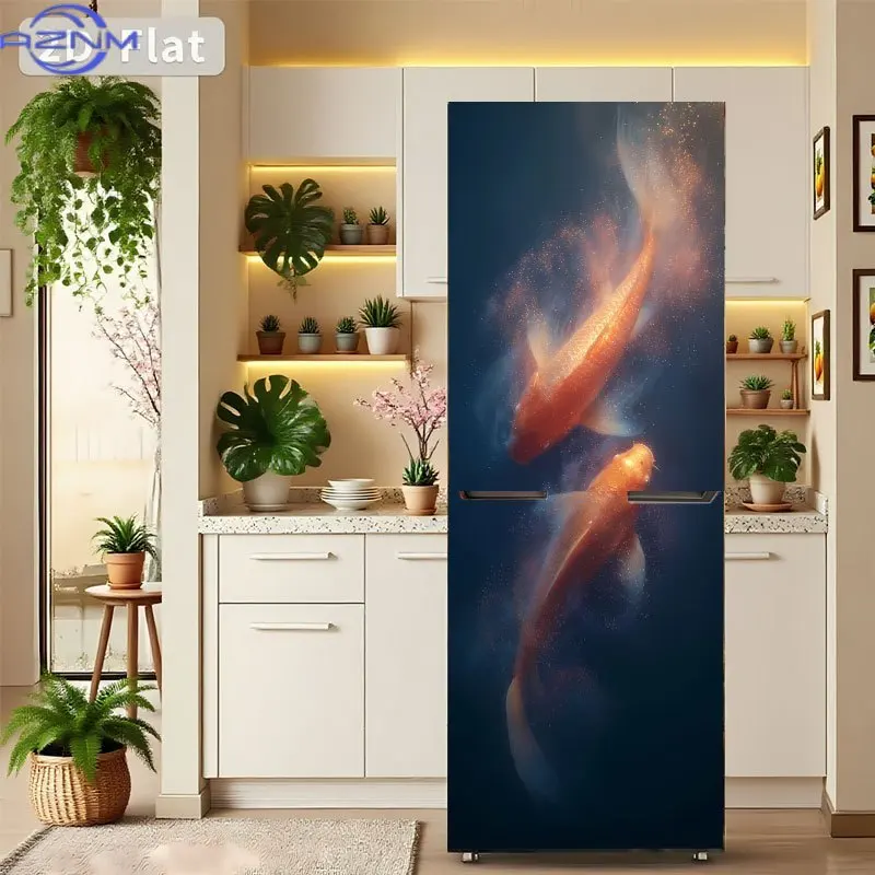 1pcs 2D Flat Pattern Sticker, Fish Leaping Over Starry Sky Sticker, Suitable for Refrigerator Surface Decoration, Kitchen and