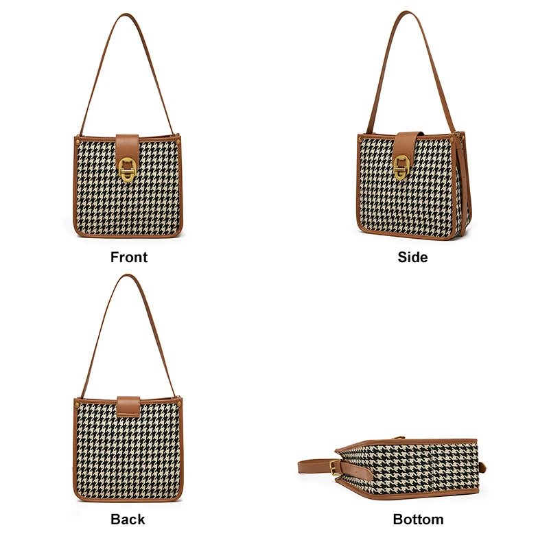 Black color out of stock! PU Leather Lady Commuter Fabric Shoulder Bag Women\'s Fashion Handbag Female Zipper Bucket Bags