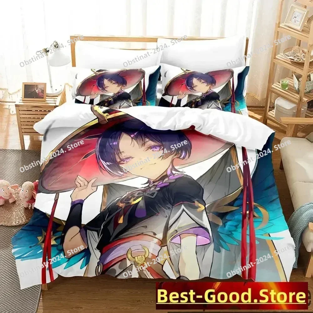 Anime Game Genshin Impact Scaramouche Bedding Set Print With Pillowcase Bed Duvet Cover Soft Single Double Queen Super King Size