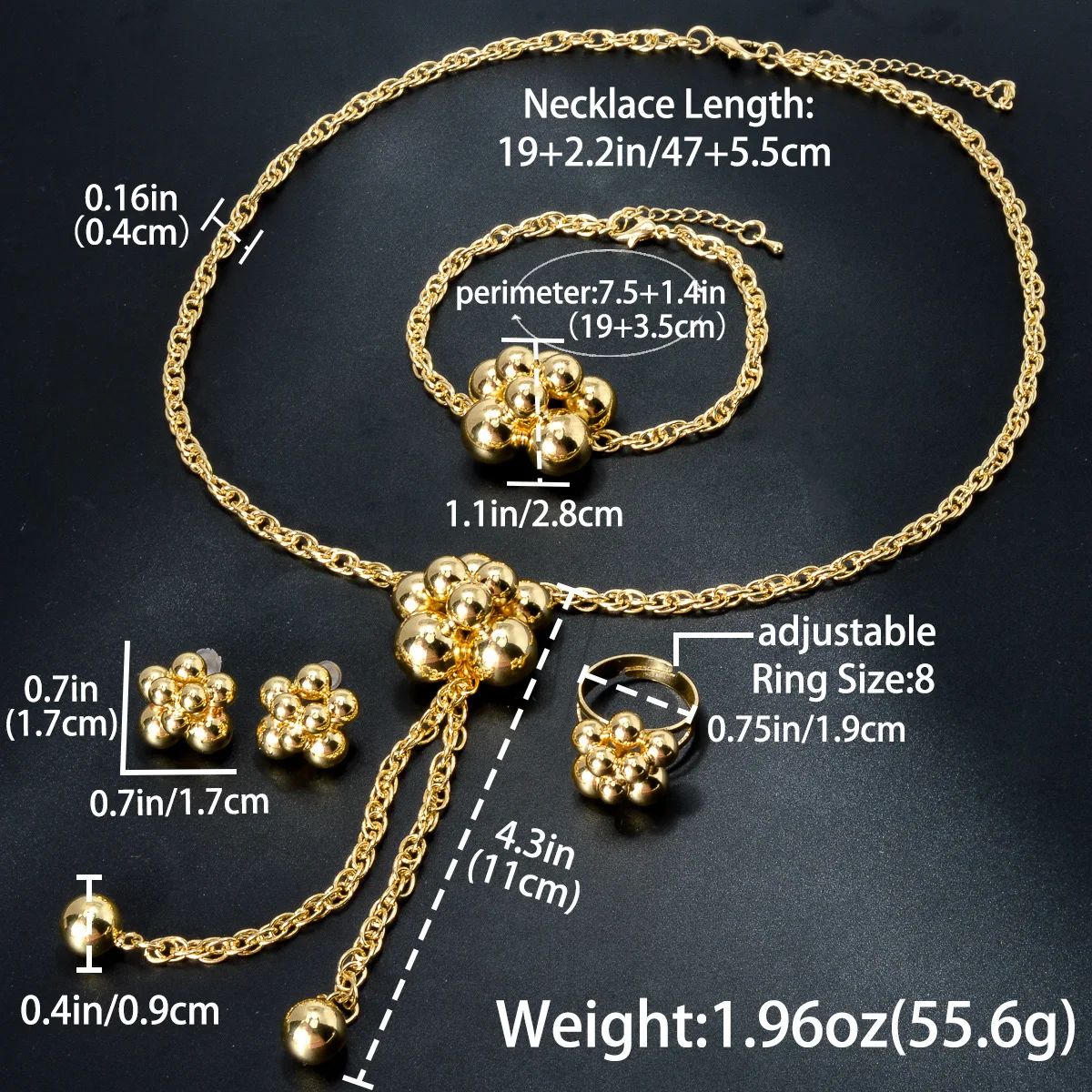 Diana baby Fashion jewelry Dubai 14k Gold Plated Ball Wedding Bride jewelry Sets For Women