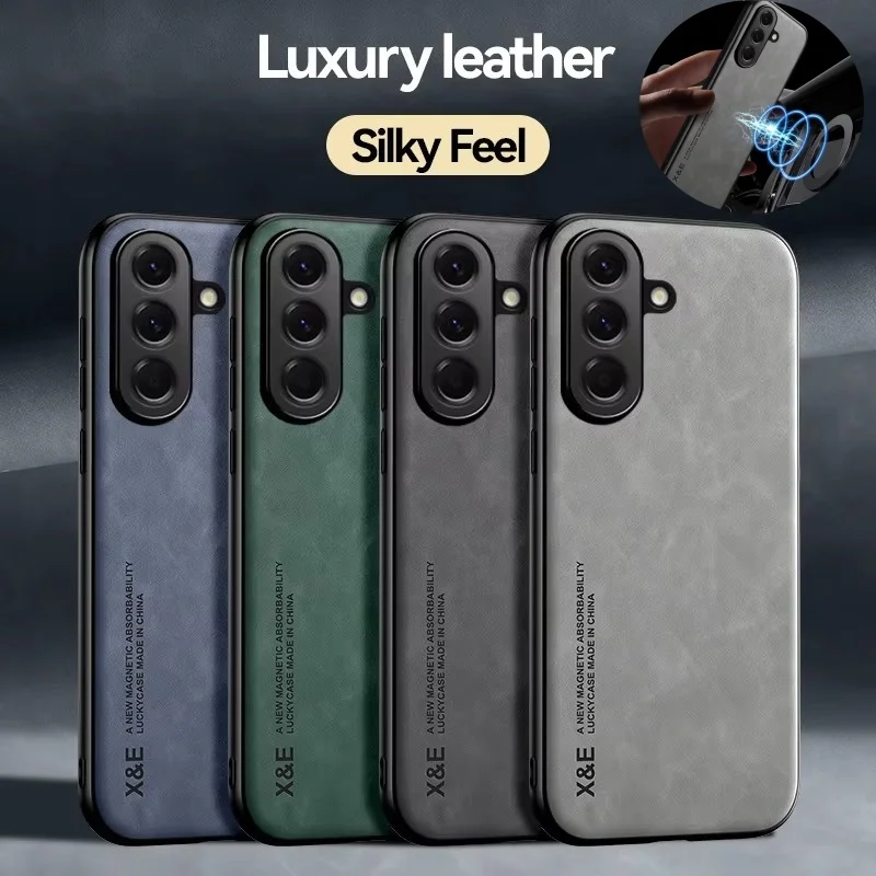 Hautfreundliche Lederhülle für Samsung Galaxy A17 A27 A37 A57 5G Handyhülle Weiche Silikon-Autohalterung Magnetisch Schlanker Schutz